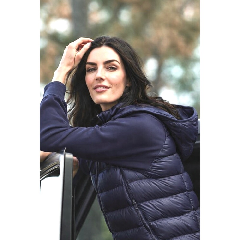 Peter Millar Chiron Hybrid Jacket Womens Small Navy Blue Puffer‎ Removable Hood